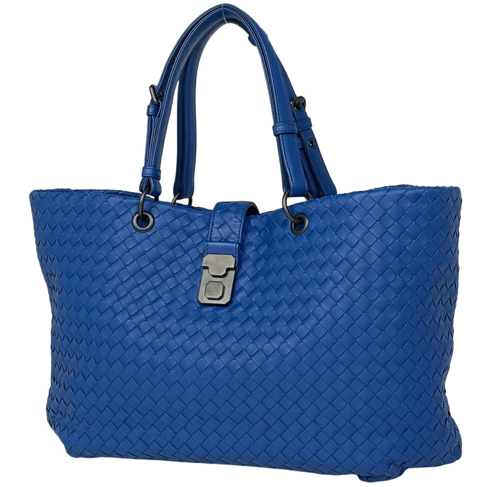 Bottega Veneta Intrecciato Tote Bag Handbag Shoulder Leather Blue